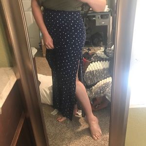 Polka dot navy blue maxi/midi skirt, M